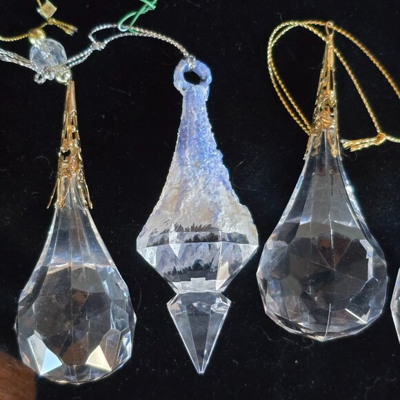 VTG Acrylic Faceted Teardrop 5" Christmas Ornaments String Hangers Lot of 6 - Picture 3 of 14
